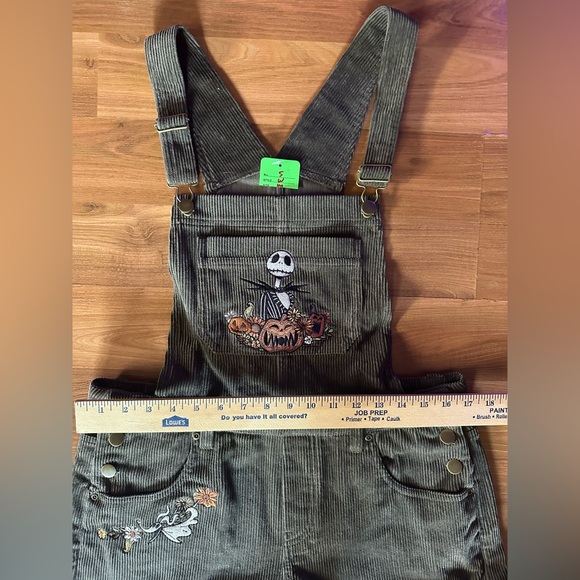 Corduroy Overalls with Jack Skellington Embroidery - Olive Green - Picture 5 of 8